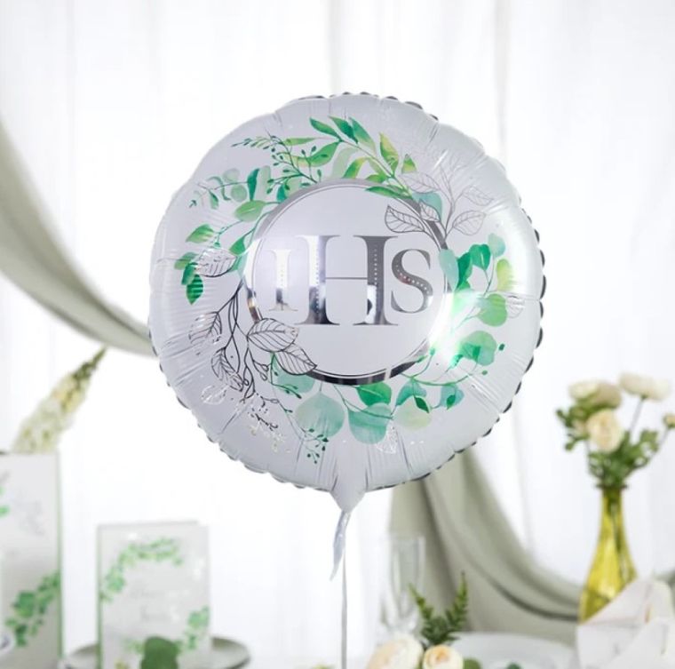 Party Tino, balon foliowy, IHS, eukaliptus, srebrny, 45 cm