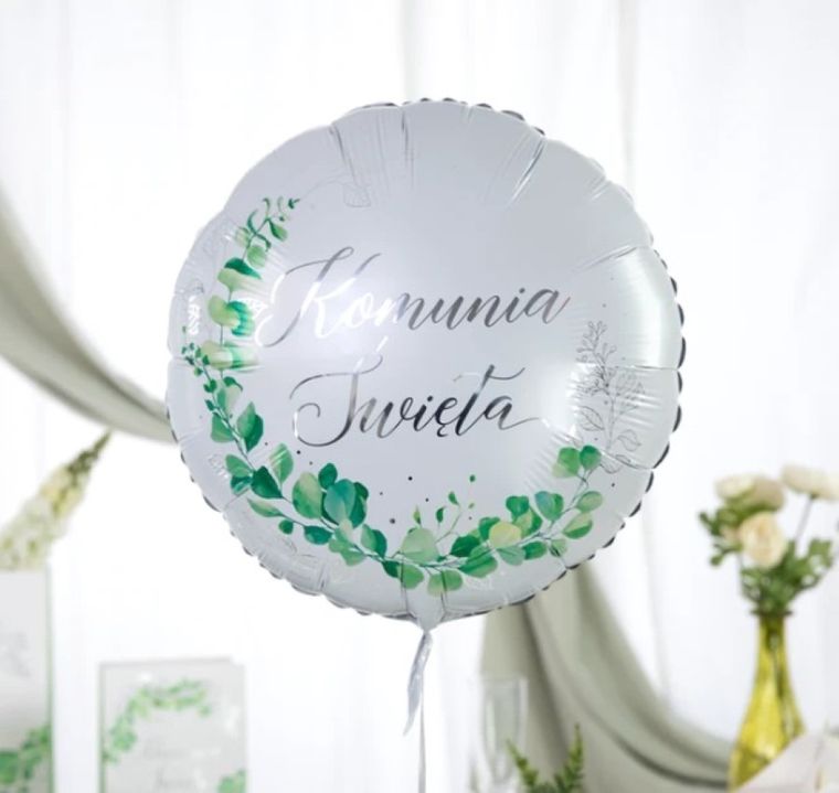 Party Tino, balon, Komunia Święta, eukaliptus, srebrny, 45 cm