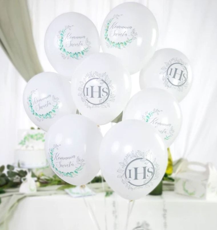Party Tino, balony, Komunia Święta, eukaliptus, srebrny, 6 szt.