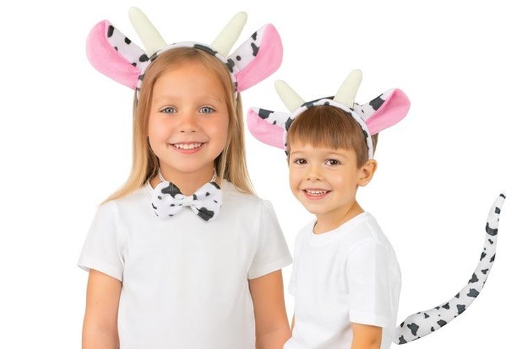 Party Tino, strój krowy: opaska, ogon, mucha