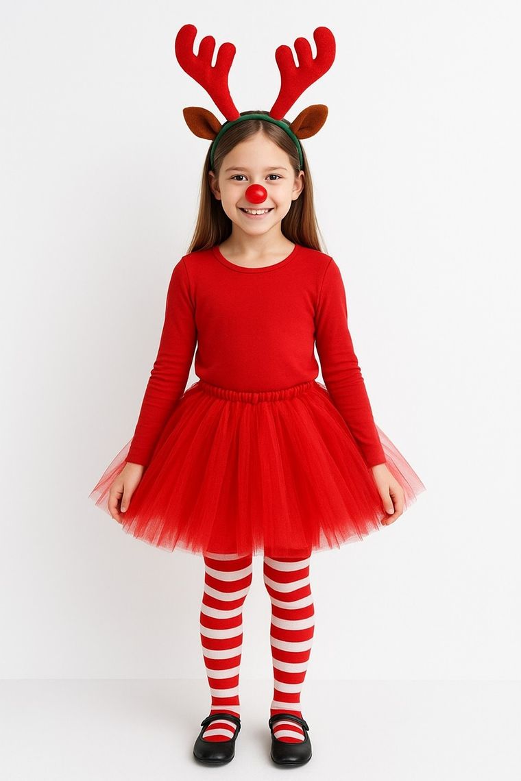 Party Tino, strój renifera z czerwona spódniczką tutu, 30 cm