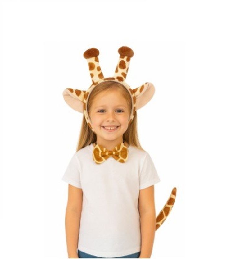Party Tino, strój żyrafy: opaskaz uszami, ogon, muszka