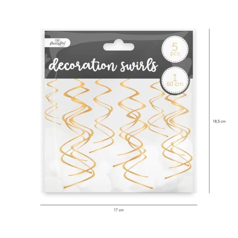 Party Tino, świderki złote, dekoracja, 60 cm, 5 szt.