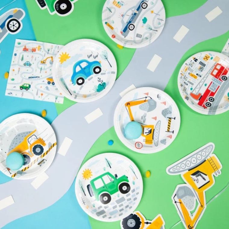 Party Tino, talerzyki papierowe, pojazdy, 18 cm, 6 szt.
