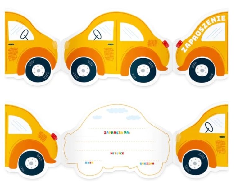 Party Tino, zaproszenia urodzinowe, pojazdy, 6 szt.