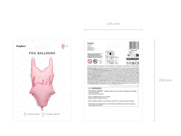 PartyDeco, balon foliowy, bride, różowy gorset, 46-76 cm, 1 szt