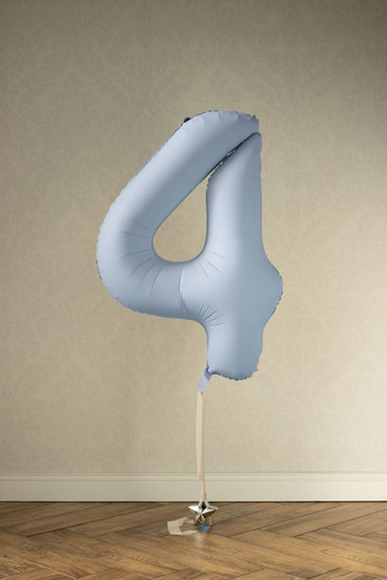 PartyDeco, balon foliowy, cyfra 4, mglisty, niebieski, 86 cm