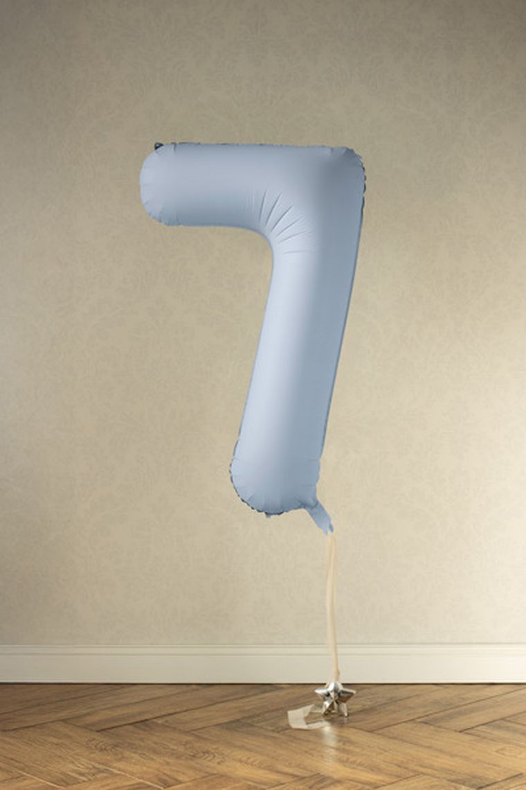 PartyDeco, balon foliowy, cyfra 7, mglisty, niebieski, 86 cm