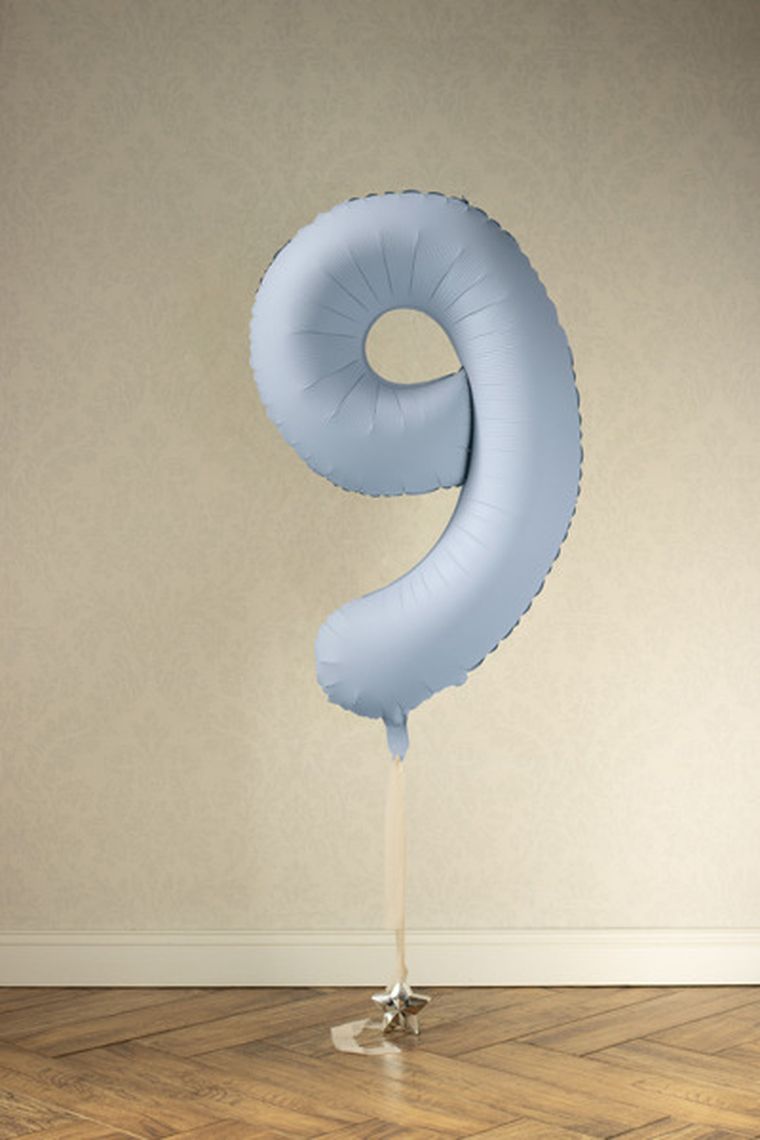 PartyDeco, balon foliowy, cyfra 9, mglisty, niebieski, 86 cm