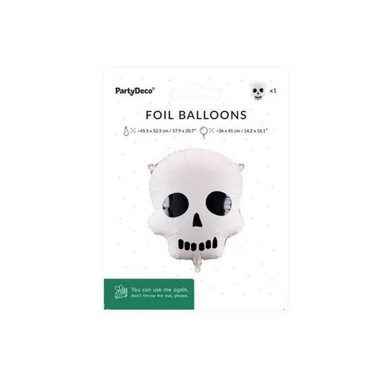 PartyDeco, balon foliowy, Czaszka, 36-41 cm