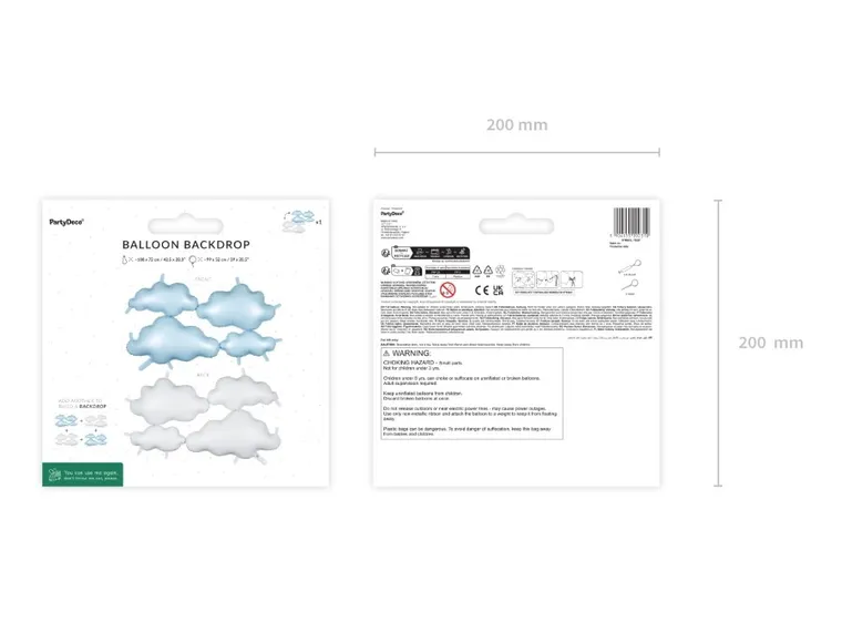 PartyDeco, balon foliowy, dwustronne chmurki, biało-jasno niebieskie, 99-52 cm, 1 szt.