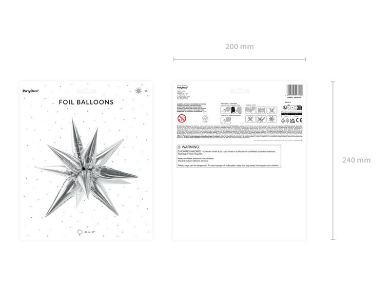 PartyDeco, balon foliowy Gwiazda 3D, 95 cm, srebrny, 1 szt.