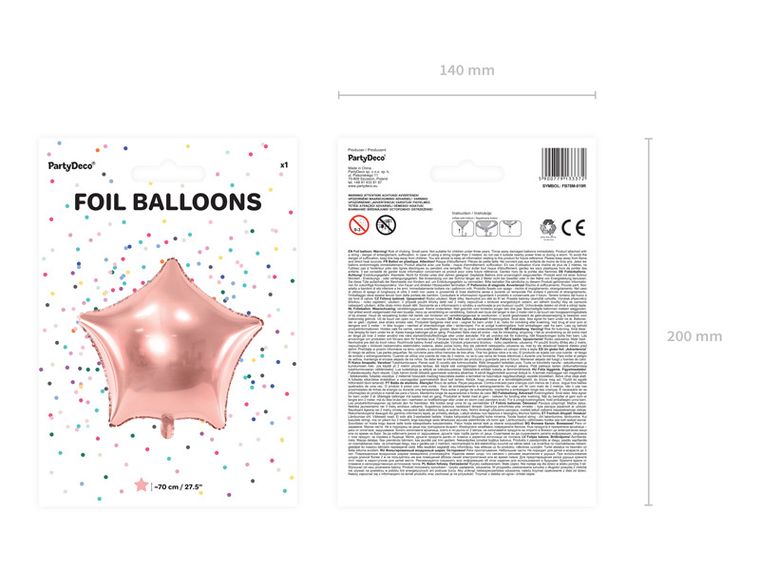 PartyDeco, balon foliowy, Gwiazdka, 70 cm, różowe złoto