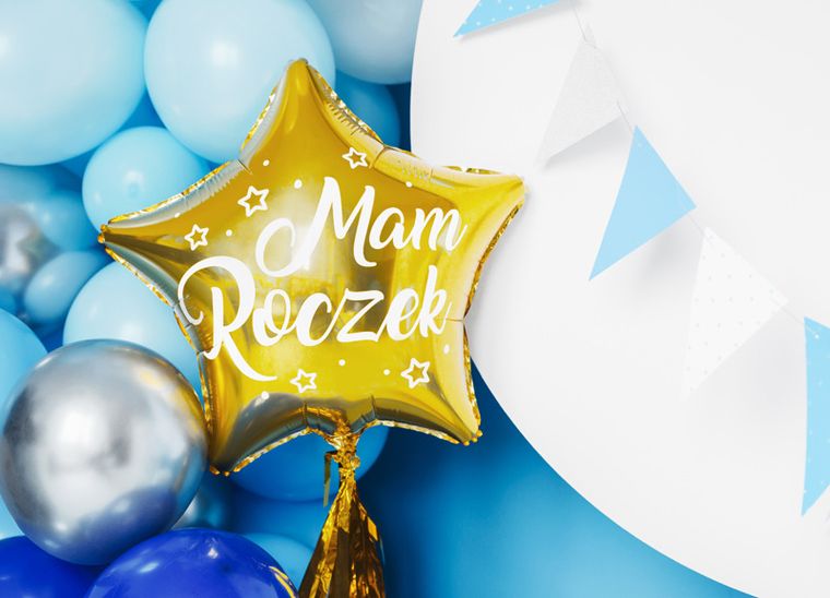 PartyDeco, balon foliowy Gwiazdka, Mam Roczek, 48 cm, złoty, 1 szt.
