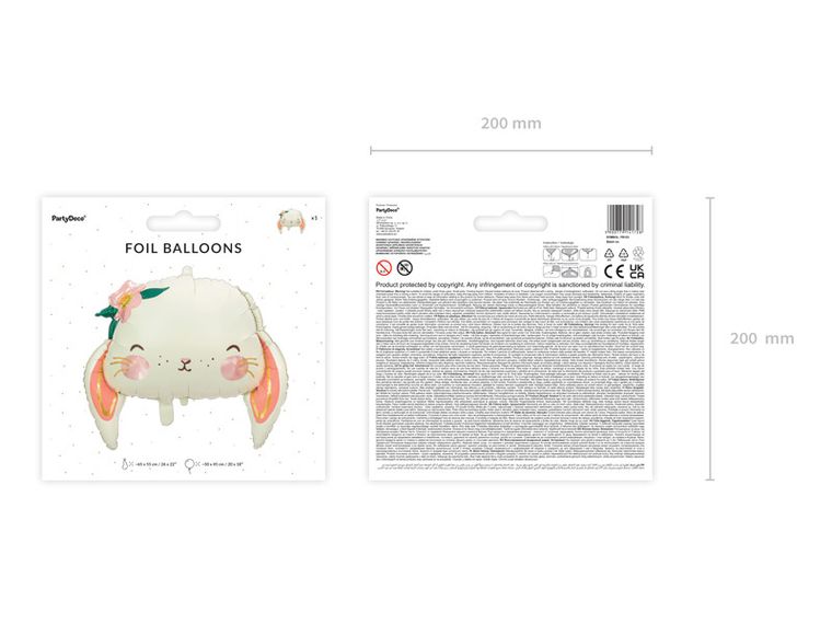 PartyDeco, balon foliowy Królik, 65-55 cm, mix, 1 szt.