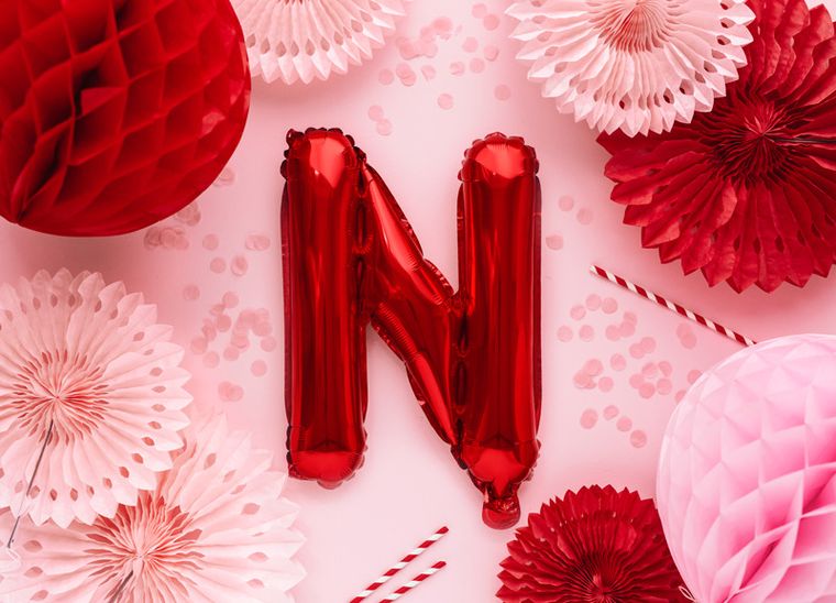 PartyDeco, balon foliowy, litera "N", 35 cm, czerwony, 1 szt.