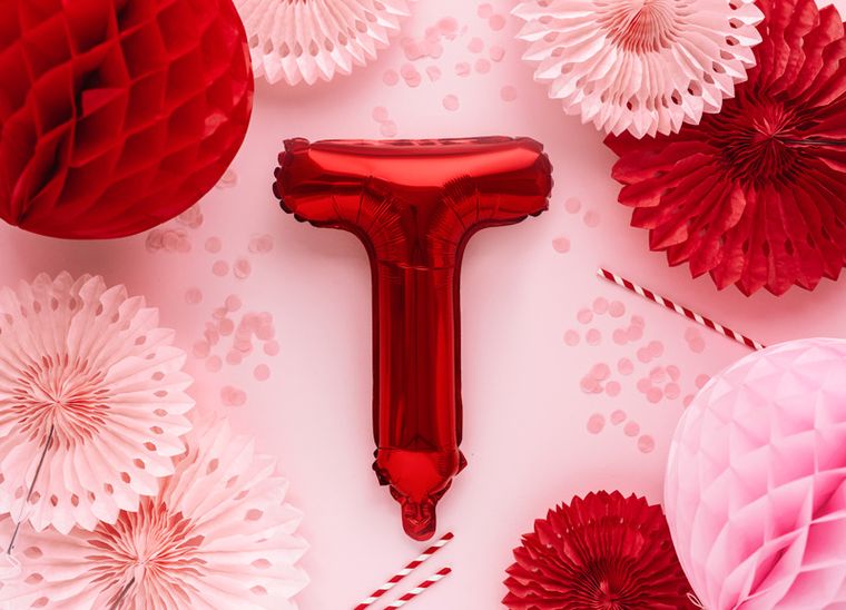 PartyDeco, balon foliowy, litera "T", 35 cm, czerwony, 1 szt.