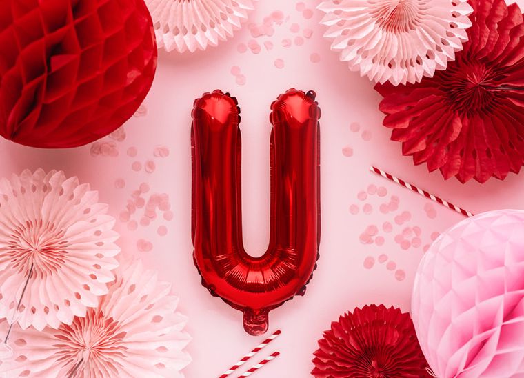 PartyDeco, balon foliowy, litera "U", 35 cm, czerwony, 1 szt.