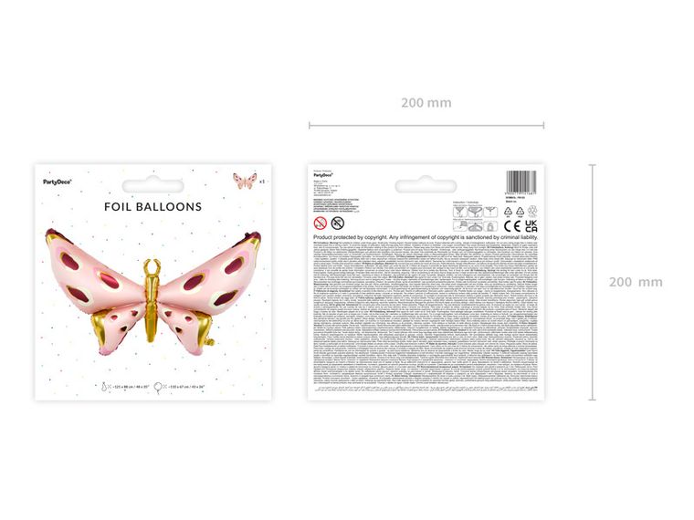 PartyDeco, balon foliowy Motyl, 120-87 cm, mix, 1 szt.