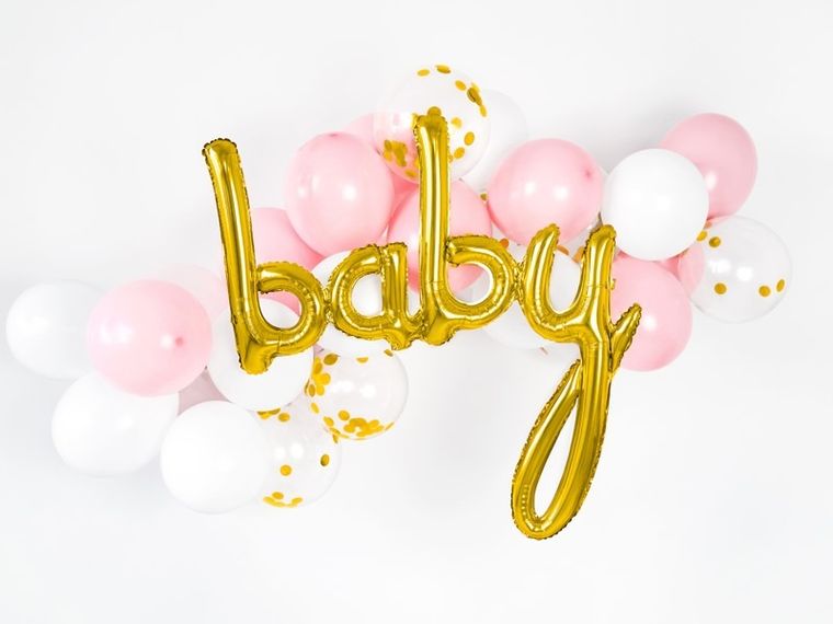 PartyDeco, balon foliowy, napis baby, dekoracje dla dziecka, złoty, 73,5-75,5 cm