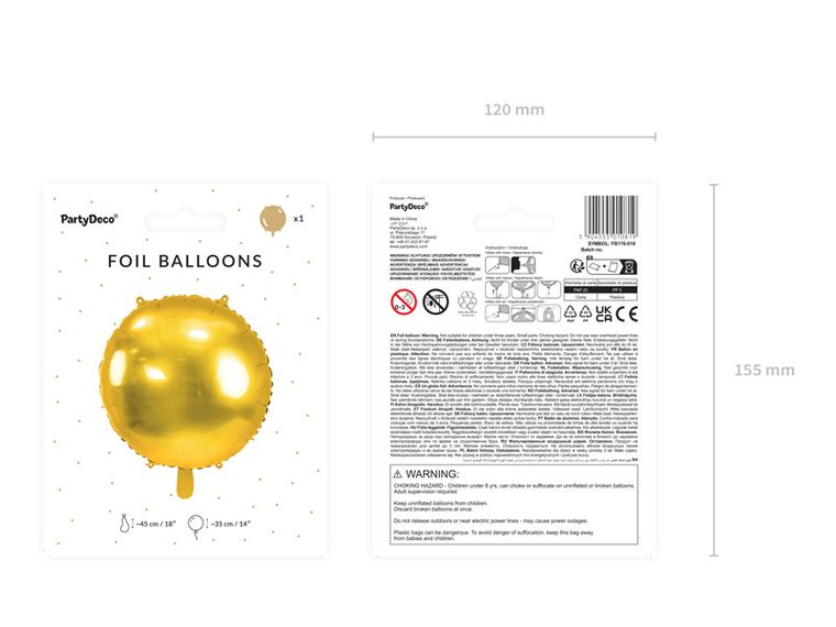 PartyDeco, balon foliowy okrągły Pastylka, 45 cm, złoty, 1 szt.