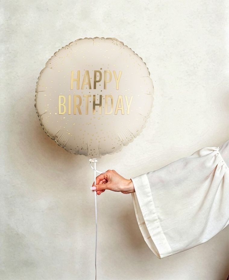 PartyDeco, balon foliowy, pastylka, Happy Birthday, kremowy, 35-35 cm