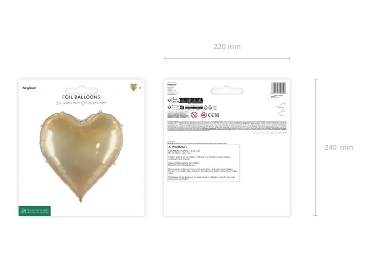 PartyDeco, balon foliowy, Serce XXL, złoty, 136-129 cm, 1 szt.