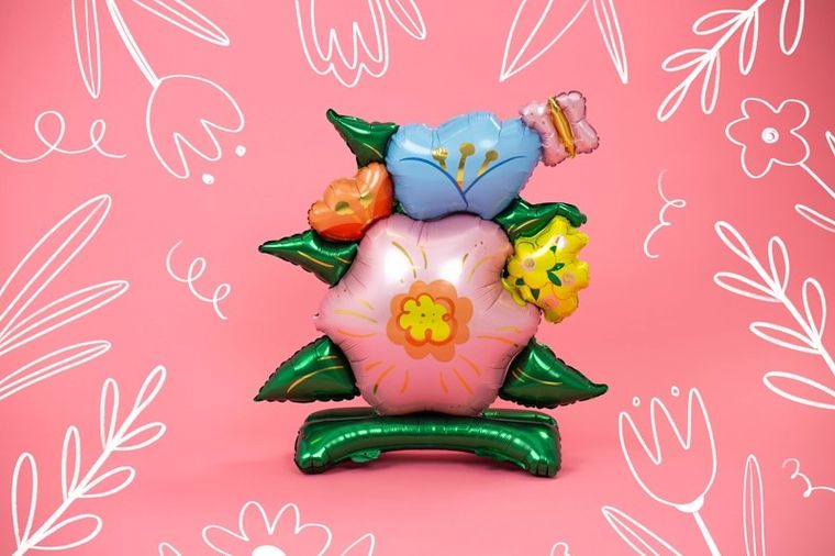 PartyDeco, balon foliowy, stojący, kwiaty, 100-116 cm, 1 szt.