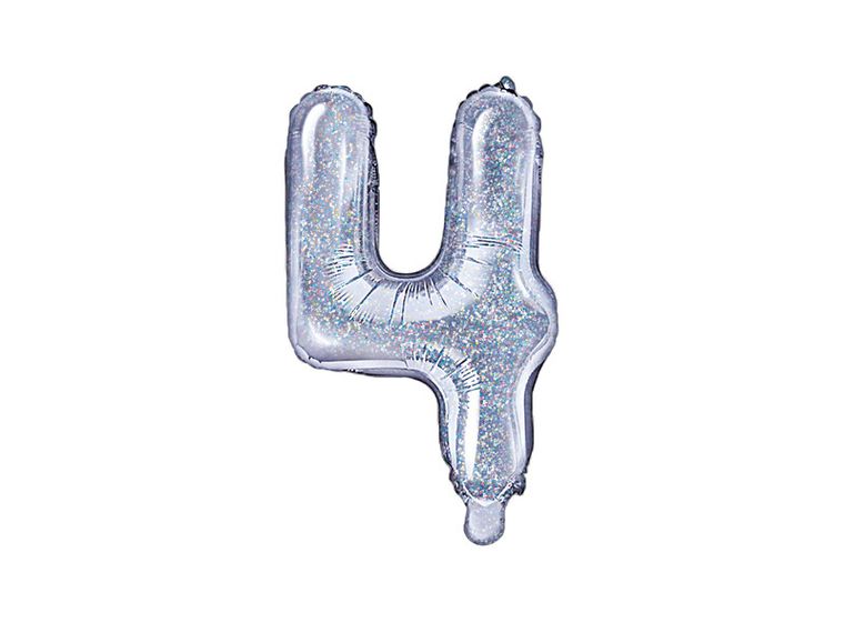 PartyDeco, balon foliowy, w kształcie cyfry 4, 35 cm, holograficzny