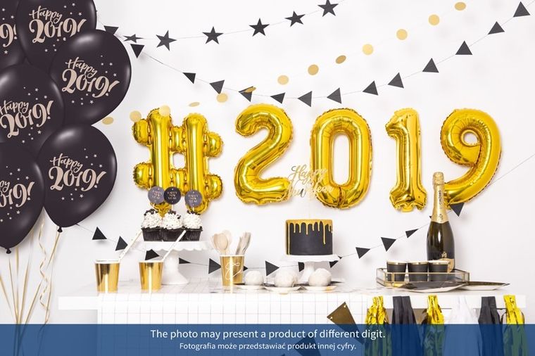 PartyDeco, balon foliowy, w kształcie cyfry 5, złoty, 35 cm