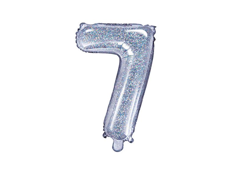PartyDeco, balon foliowy, w kształcie cyfry 7, 35 cm, holograficzny
