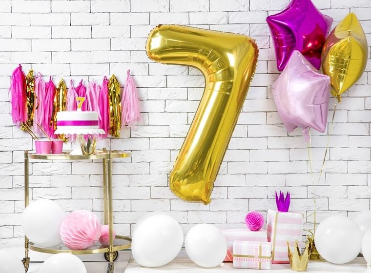 PartyDeco, balon foliowy, w kształcie cyfry 7, złoty, 86 cm