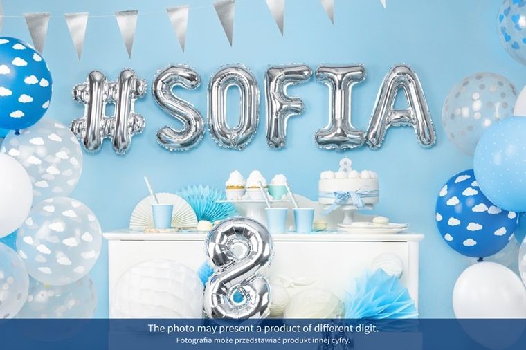 PartyDeco, balon foliowy, w kształcie cyfry 9, 35 cm, srebrny