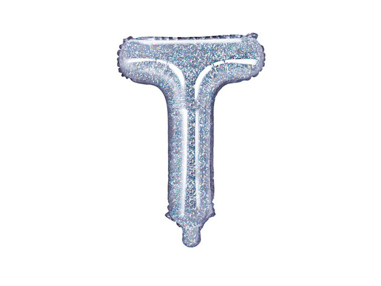 PartyDeco, balon foliowy, w kształcie litery T, 35 cm, holograficzny