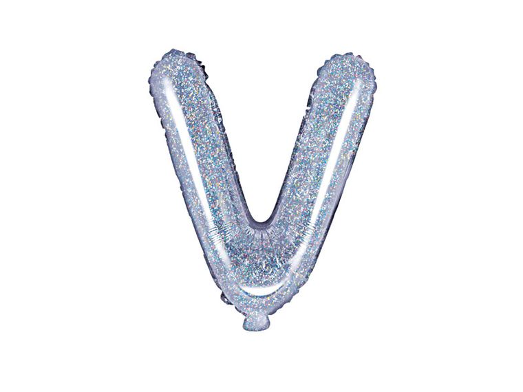 PartyDeco, balon foliowy, w kształcie litery V, 35 cm, holograficzny