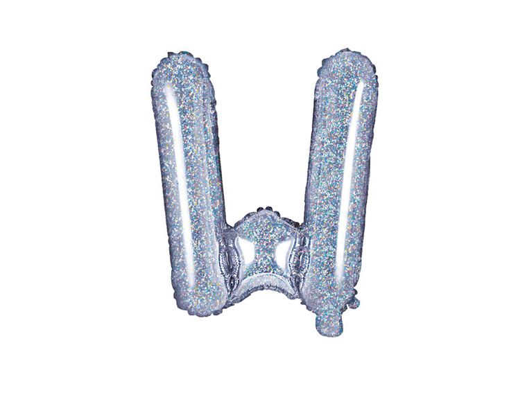 PartyDeco, balon foliowy, w kształcie litery W, 35 cm, holograficzny