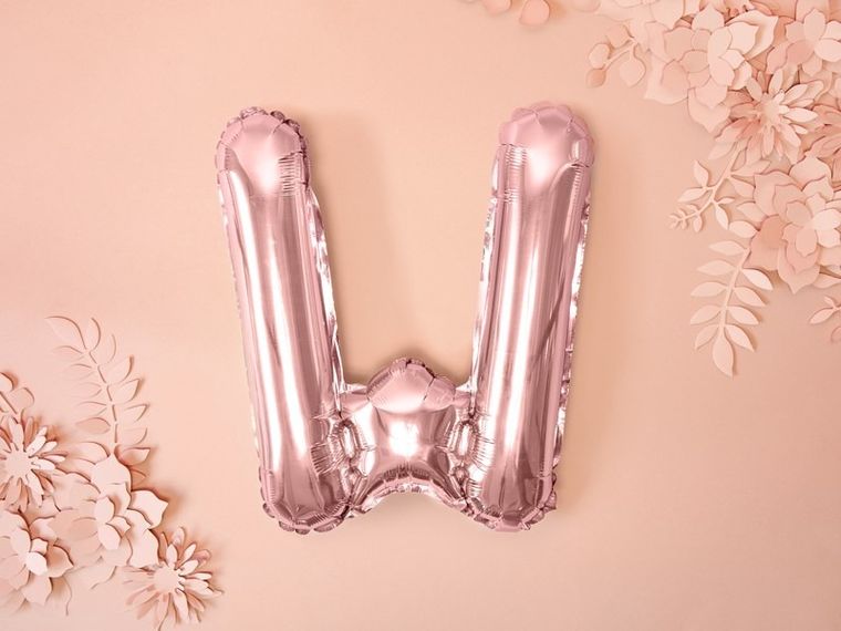 PartyDeco, balon foliowy, w kształcie litery W, 35 cm, różowe złoto