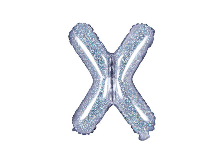 PartyDeco, balon foliowy, w kształcie litery X, 35 cm, holograficzny