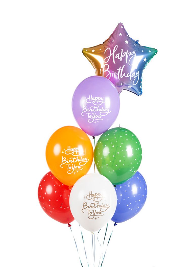 PartyDeco, balony 30 cm, Happy Birthday To You, mix, 50 szt.
