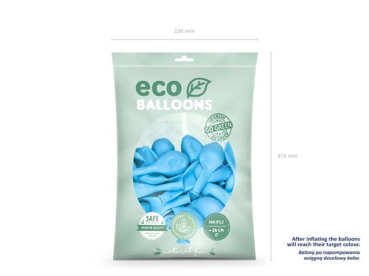 Partydeco, balony eco, 26 cm, błękit, 100 szt.