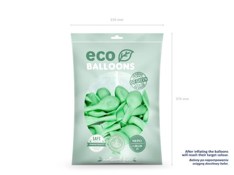 Partydeco, balony eco, 26 cm, mięta, 100 szt.
