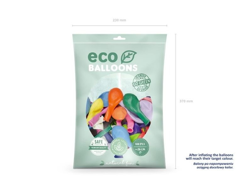 Partydeco, balony eco, 26 cm, pastelowy mix, 100 szt.