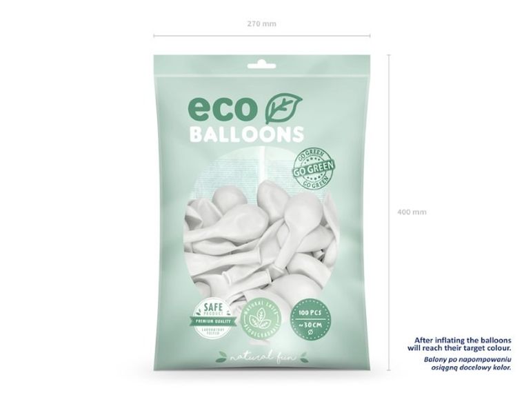 Partydeco, balony eco, 30 cm, biały, 100 szt.