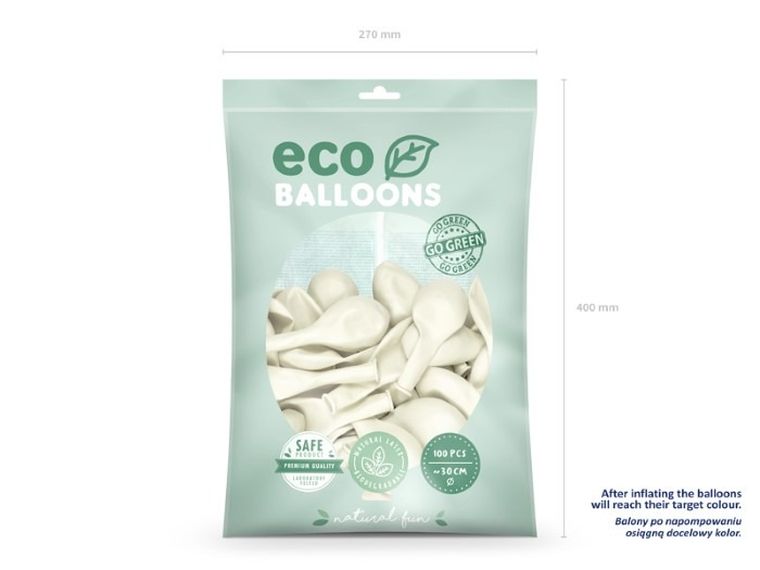 Partydeco, balony eco, 30 cm, biały, 100 szt.