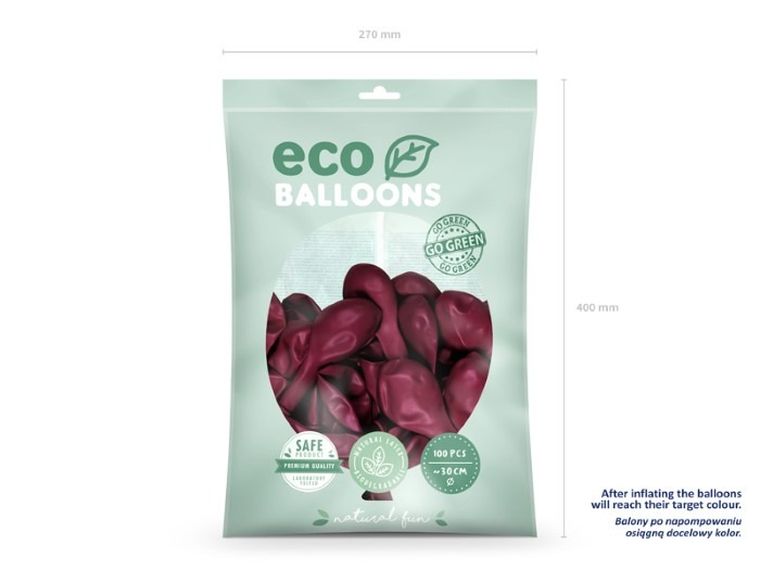 Partydeco, balony eco, 30 cm, bordo, 100 szt.