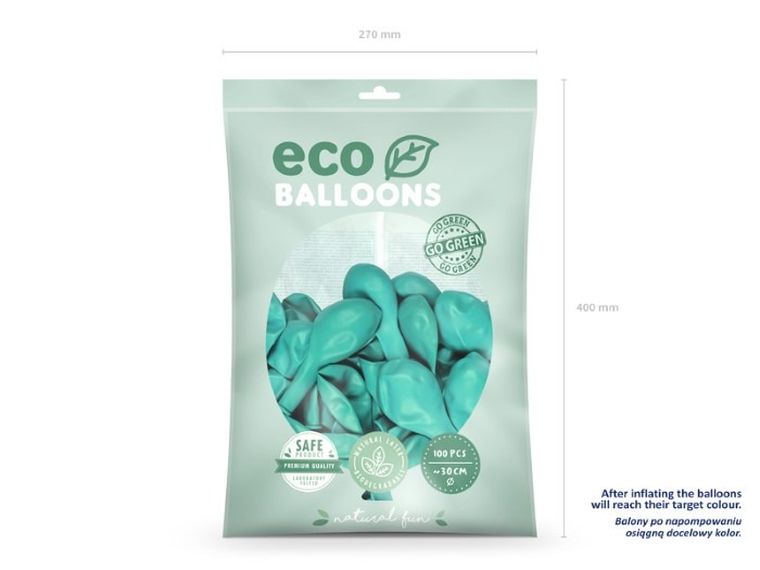 Partydeco, balony eco, 30 cm, ciemna mięta, 100 szt.