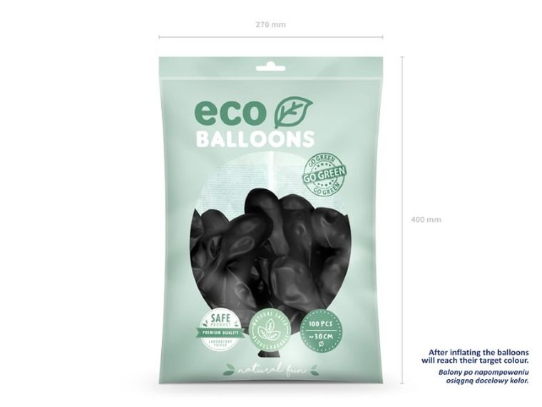 Partydeco, balony eco, 30 cm, czarny, 100 szt.