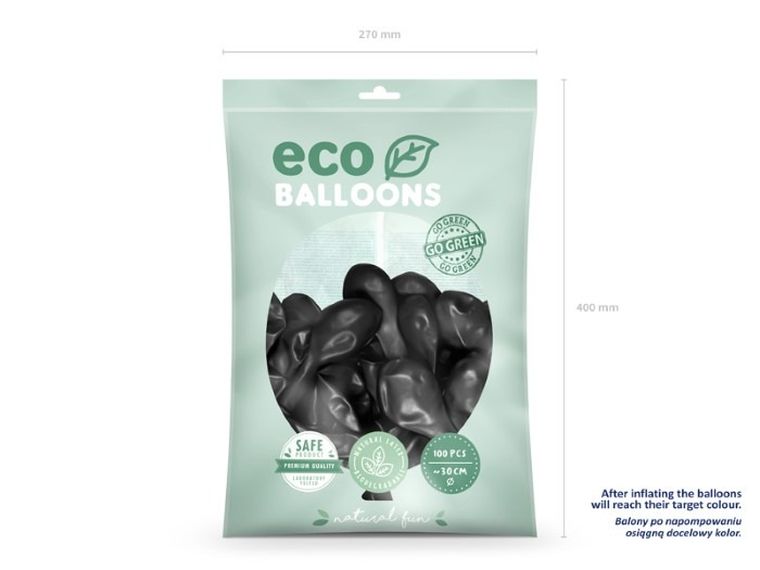 Partydeco, balony eco, 30 cm, czarny, 100 szt.
