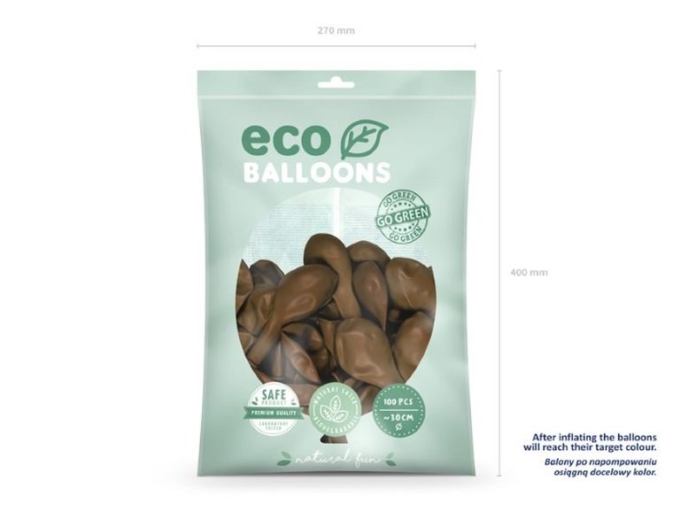 Partydeco, balony eco, 30 cm, czekoladowy brąz, 100 szt.