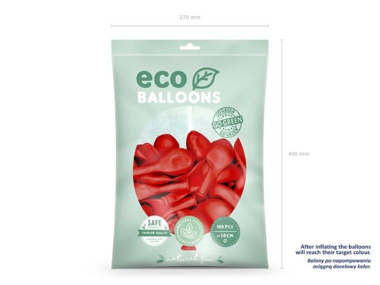 Partydeco, balony eco, 30 cm, czerwony, 100 szt.